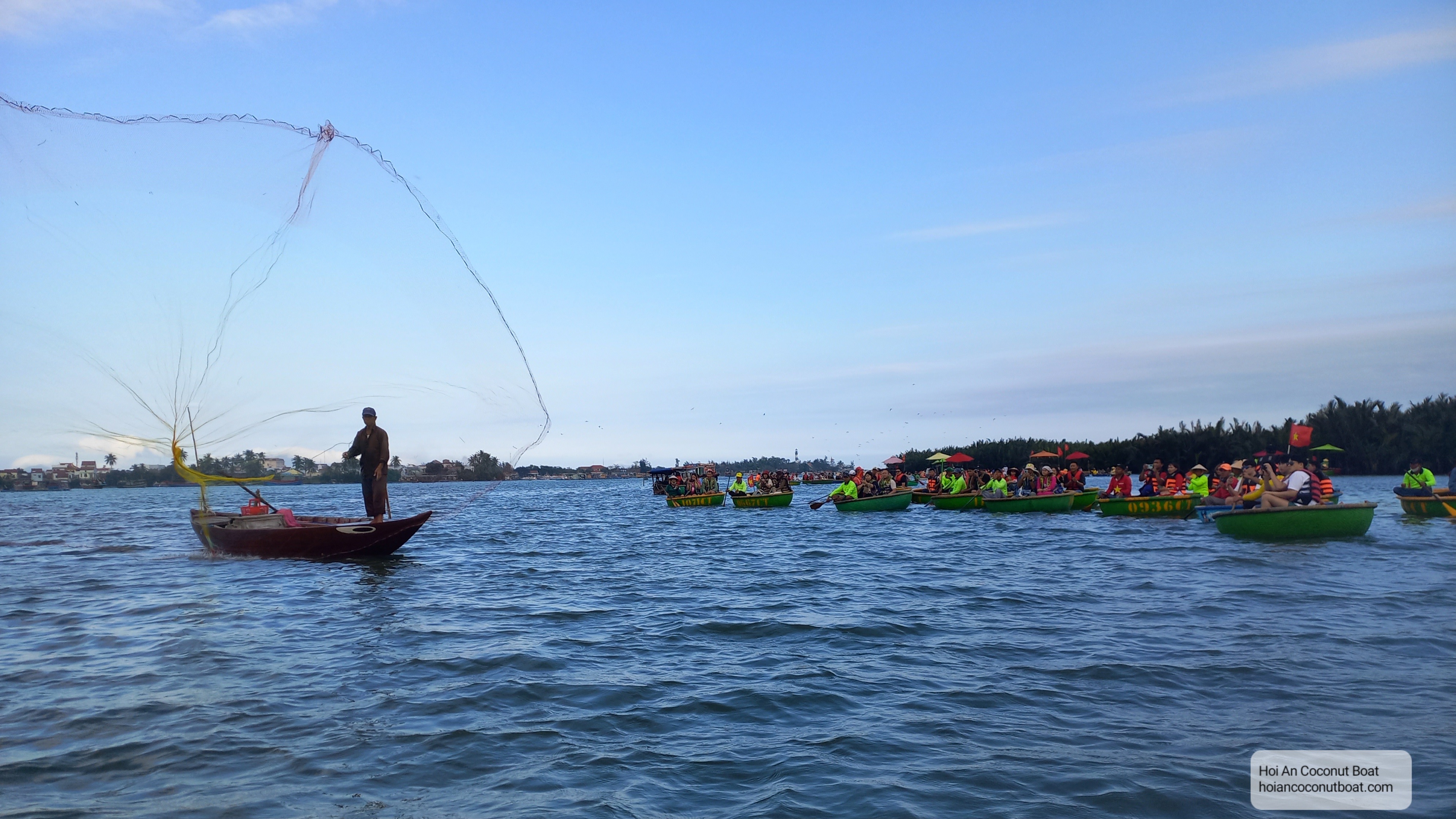 The main is performing throwing fishing net
